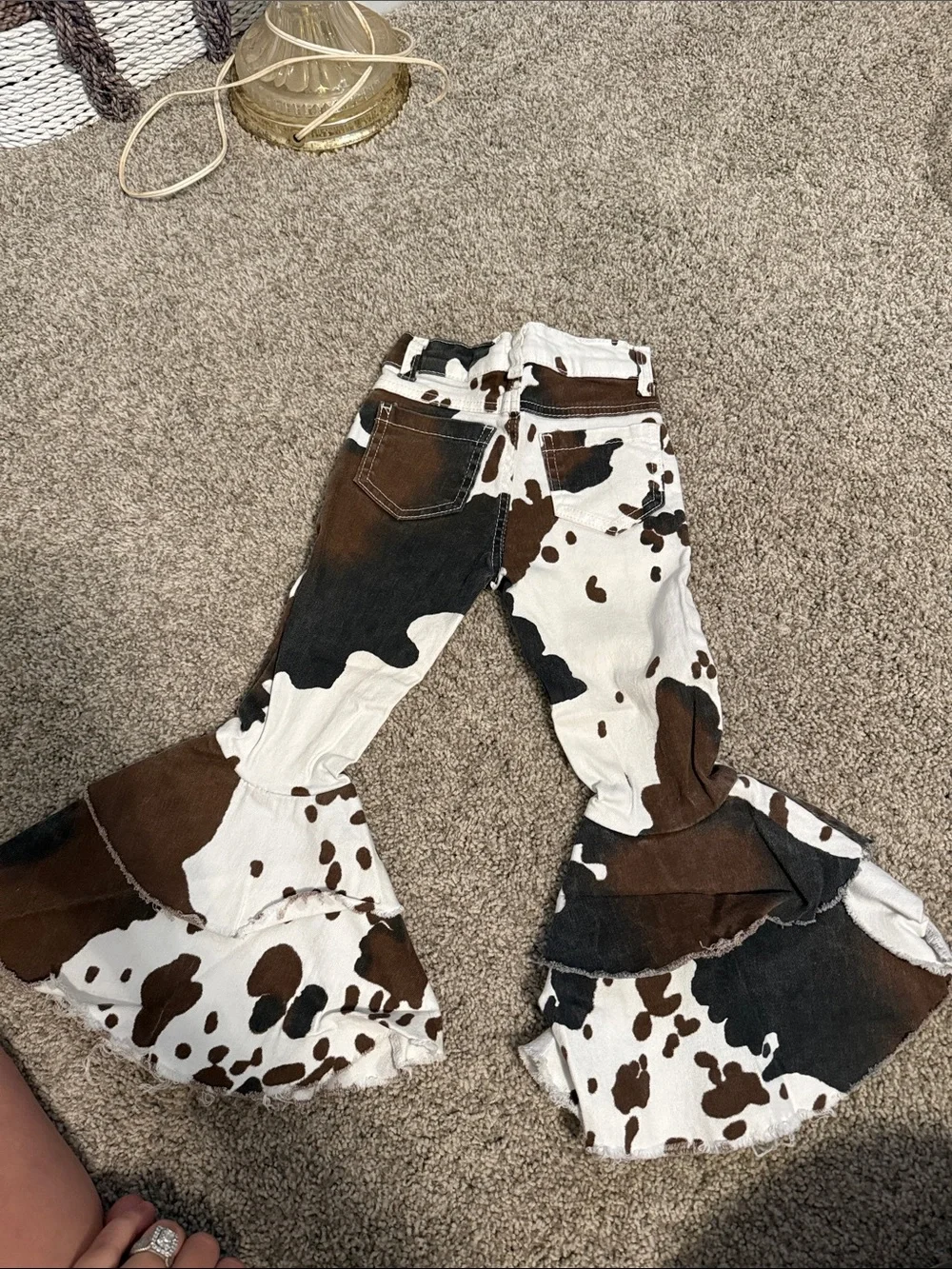 Kids Cow Print Flared Bottoms - Brown & Black